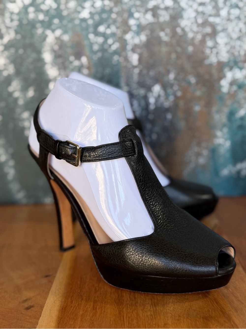 Talbots Classic 2010’s T-Strap Leather Platform Heels Black Size 8.5 VGUC‎